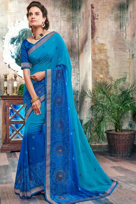 Blue color Chiffon saree