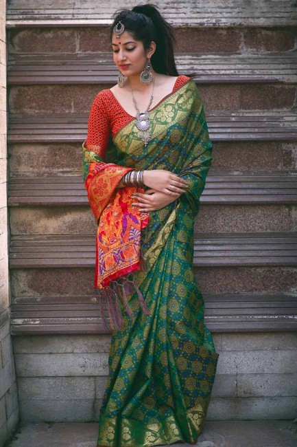 Alluring Dark Green color Jacquard Silk saree