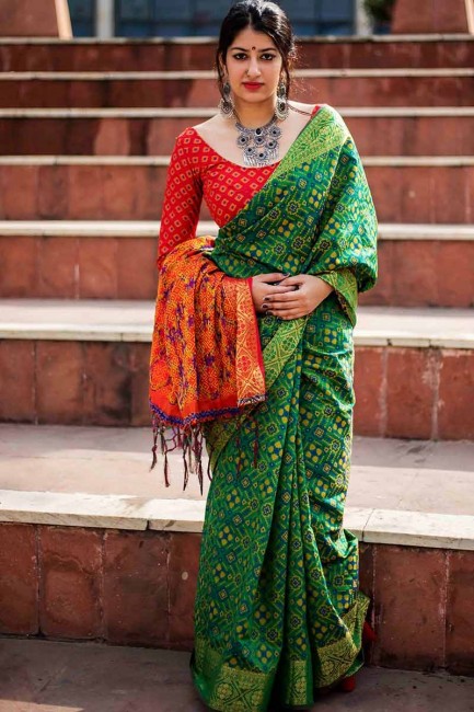 Fascinating Green color Jacquard Silk saree