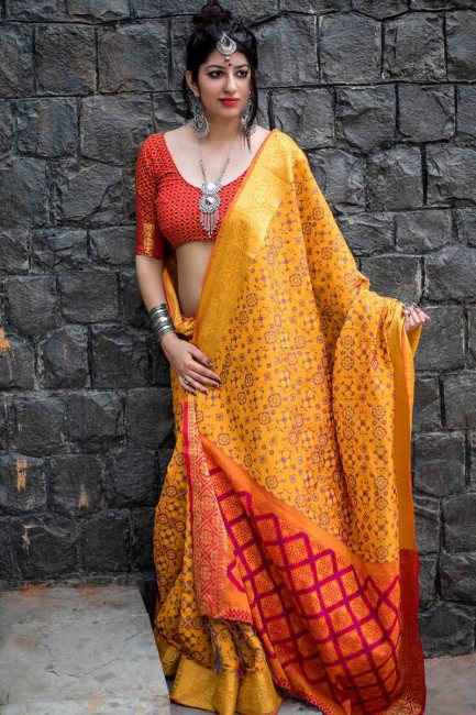 Stunning Yellow color Jacquard Silk saree