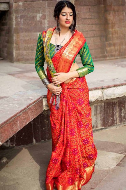 Red color Jacquard Silk saree
