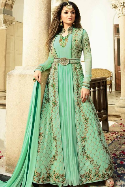 Sea Green color Georgette Anarkali Suit