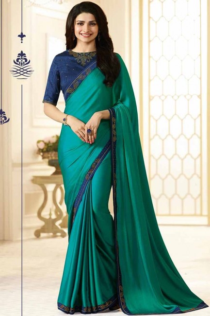 Beautiful Teal Green color Georgette saree
