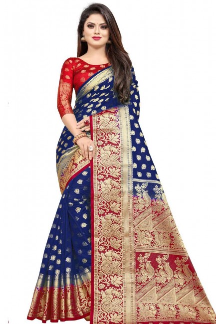 Latest Weaving Art Silk Saree in Navy Blue