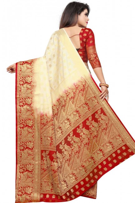 Cream Art Silk Weaving Saree with Blouse