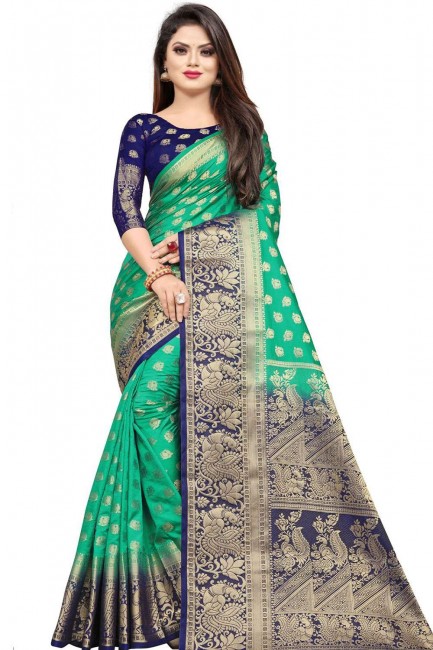 Saree in Sea Green Art Silk with Weaving