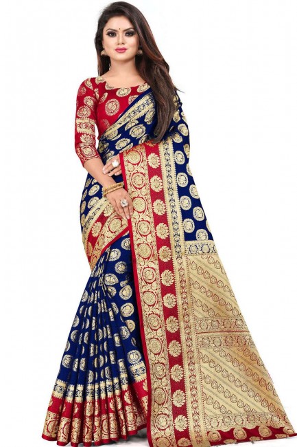 Adorable Saree in Navy Blue Art Silk with Weaving