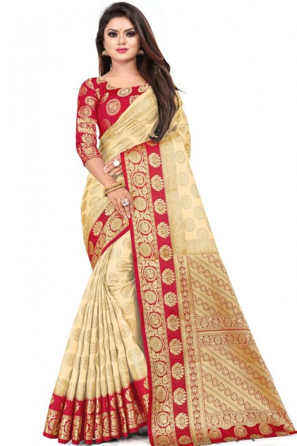 Stylish Cream Saree in Weaving Art Silk