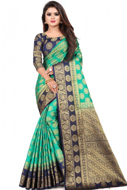 Sea Green Saree in Art Silk with Weaving