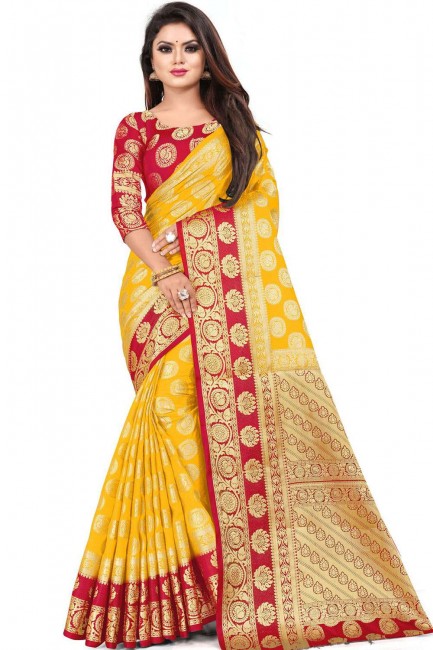 Gorgeous Yellow Weaving Art Silk Saree