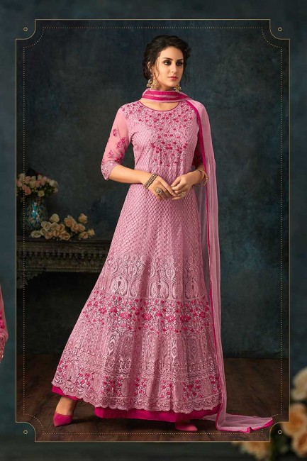 Pink Net Anarkali Suit