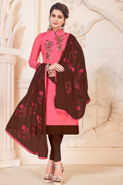 Pink Art Silk Churidar Suit