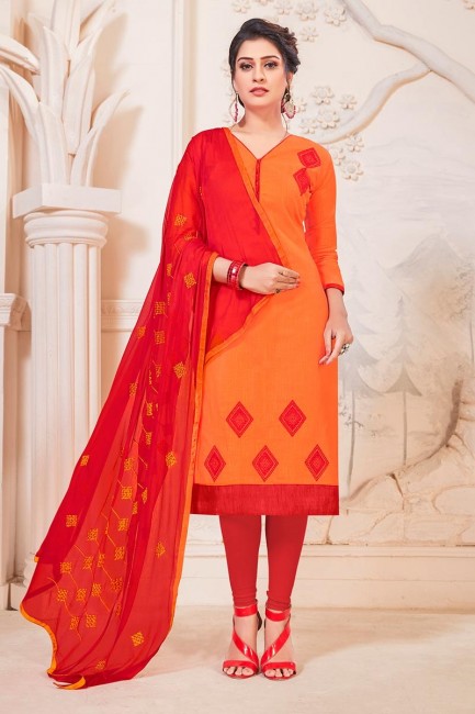 Designer Orange South Cotton Churidar Suit