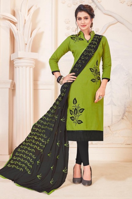 Traditional Green South Cotton Churidar Suit