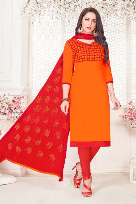 Latest Ethnic Orange Satin Cotton Churidar Suit
