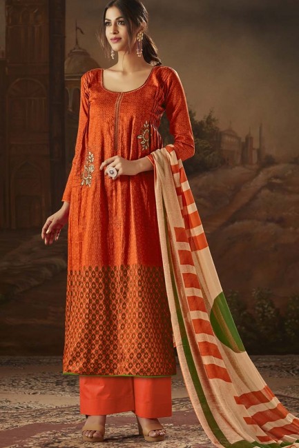 Elegant Orange Cotton Palazzo Suit