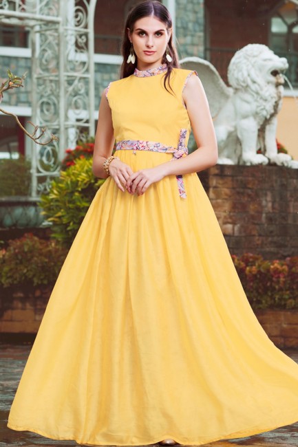 Yellow Crepe and silk Gown