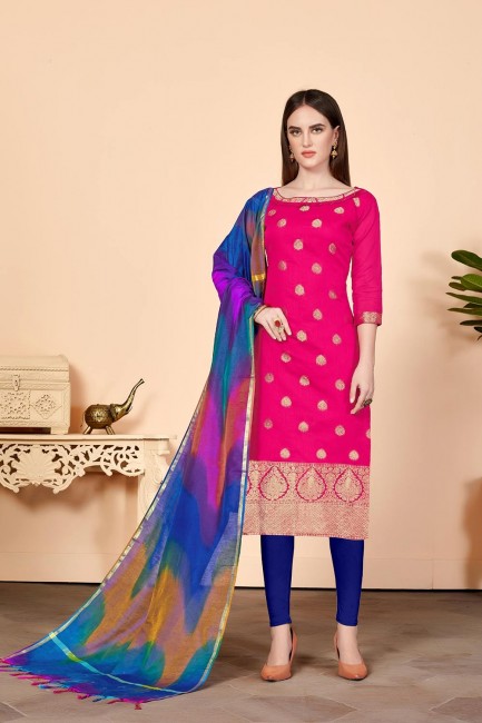 Rani Pink Jacquard Silk Churidar Suits