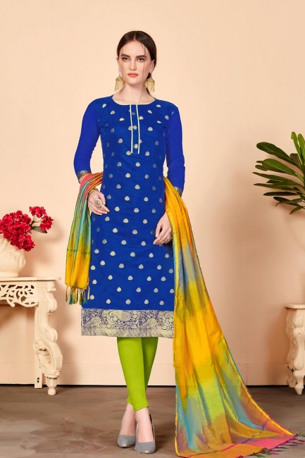Royal Blue Silk Churidar Suits with Jacquard