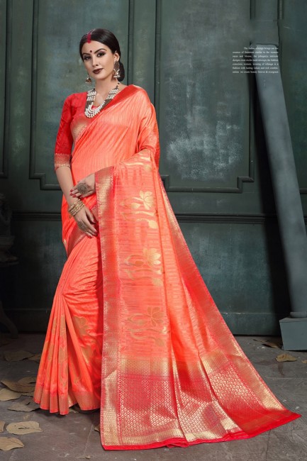 Art Silk Orange Saree in Weaving