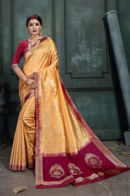 Weaving Saree in Gold Art Silk