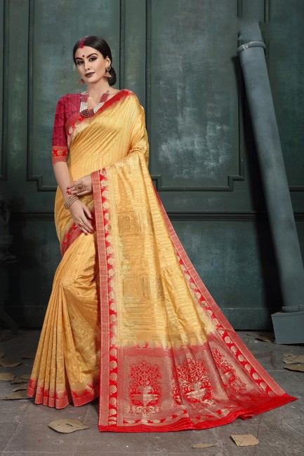 Art Silk Gold Saree in Weaving