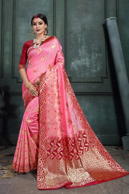 Weaving Art Silk Saree in Light Pink with Blouse