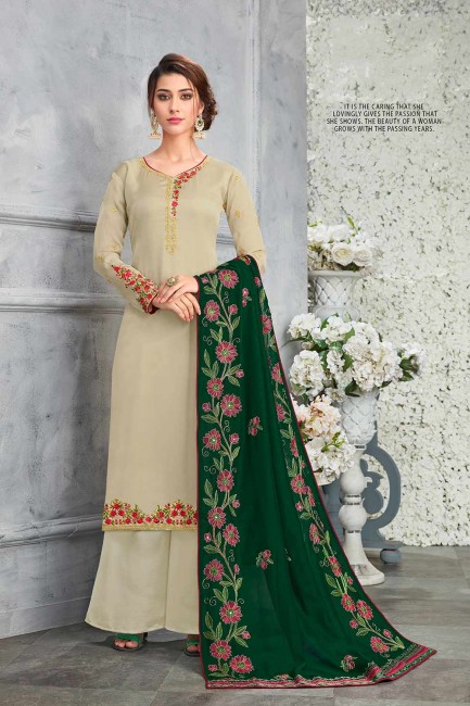 Psatle Green Pallazzo Pant Palazzo Suits in Silk with Georgette