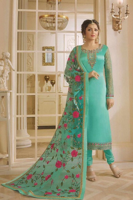 Georgette Churidar Suits in sky Blue with Georgette