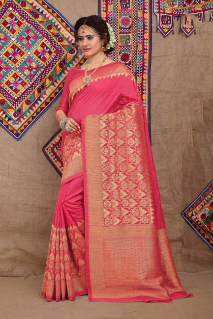 Rani Pink Weaving Saree in Jacquard & Silk