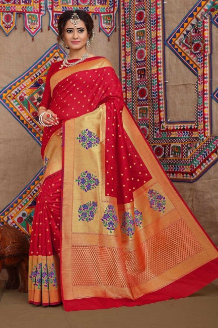 Weaving Jacquard & Silk Saree in Red