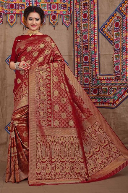 Jacquard & Silk Weaving Maroon Saree with Blouse