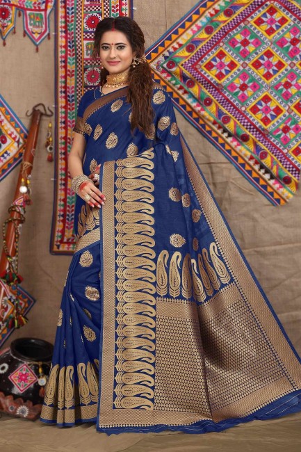 Royal Blue Weaving Jacquard & Silk Saree