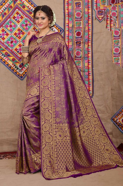 Jacquard & Silk Purple Saree in Weaving