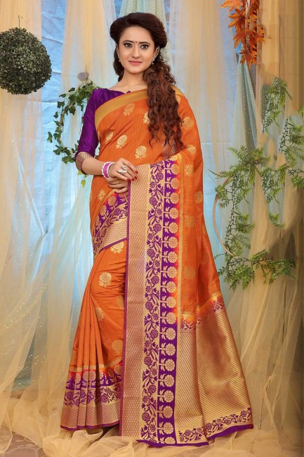 Orange Saree in Weaving Jacquard & Silk