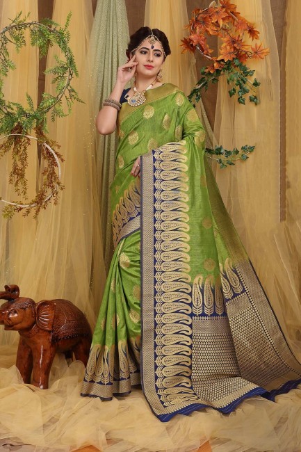 Light Green Weaving Jacquard & Silk Saree