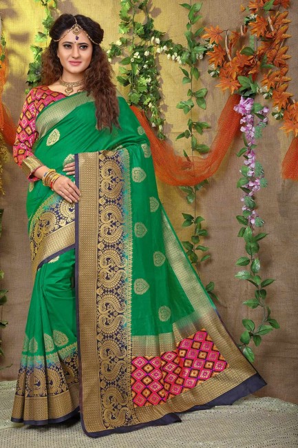 Green Weaving Jacquard & Silk Saree