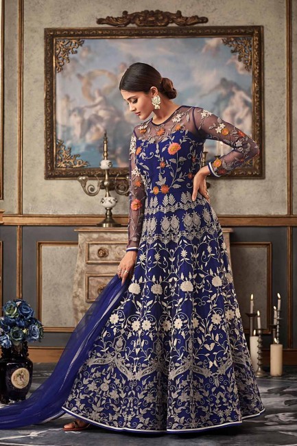 Royal Blue Net Anarkali Suits with dupatta