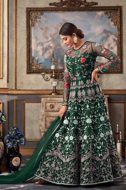 Net Dark Green Anarkali Suits with dupatta