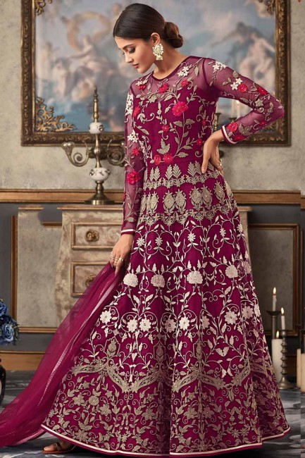 Magenta Pink Net Anarkali Suits with Net