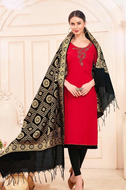 Red Cotton Churidar Suits with Cotton