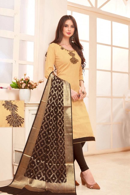 Beige Churidar Suits with Cotton
