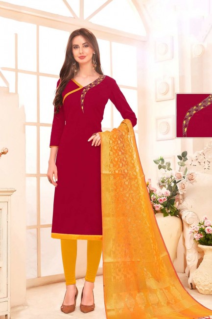 Gorgeous Maroon Churidar Suits in Cotton