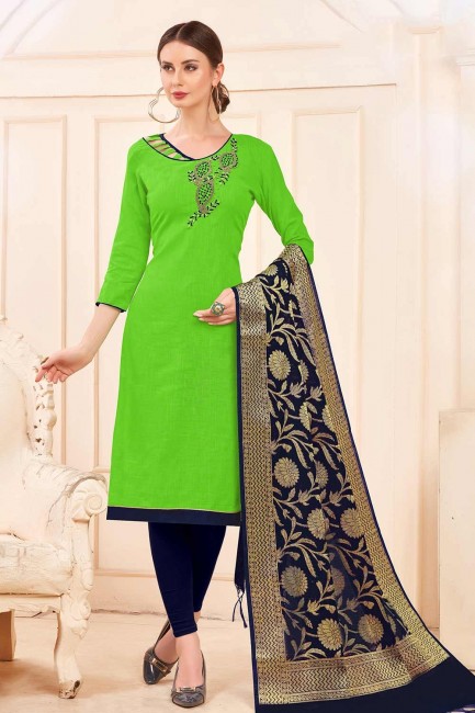 Paroot Green Churidar Suits in Cotton with Cotton