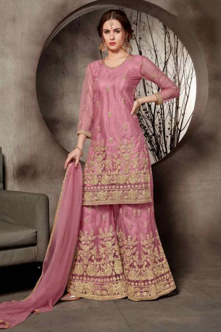 Net Palazzo Suits in Pink Net
