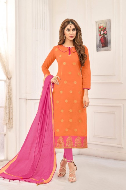 Cotton Orange Churidar Suits dupattta
