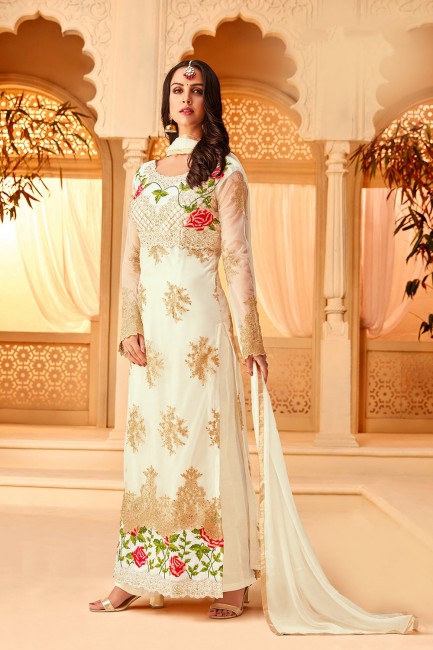 Net Palazzo Suits in White with Net
