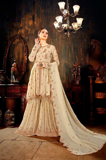 Georgette Palazzo Suits with Georgette in Beige