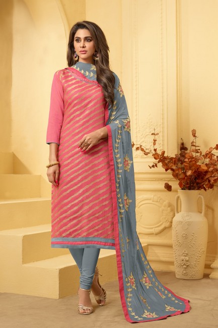 Jacquard Churidar Suits in Pink Jacquard