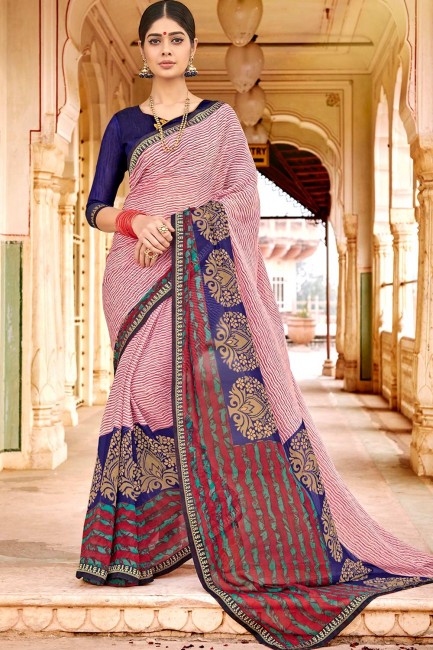 Printed Georgette Saree in Multicolor with Blouse